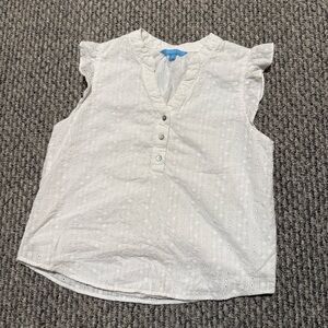 Draper James white cotton eyelet sleeveless ruffle top